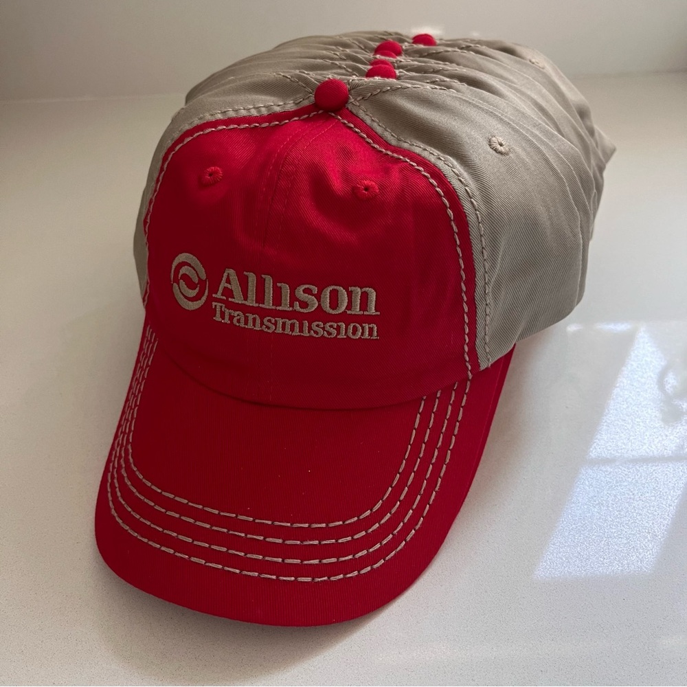 ALLISON TRANSMISSION Red Tan Embroidered Baseball Cap Hat New Without Tags